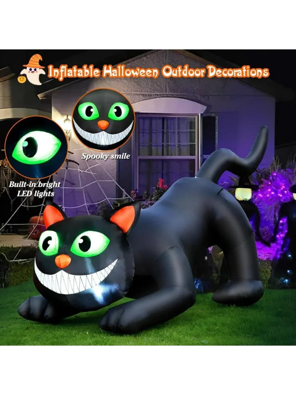 7 FT Inflatable Black Cat Halloween Yard Decor with LED Lights - Easy Setup for